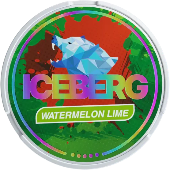 Iceberg Watermelon Lime nicotine pouches featuring colorful packaging, delivering bold flavor and high strength.